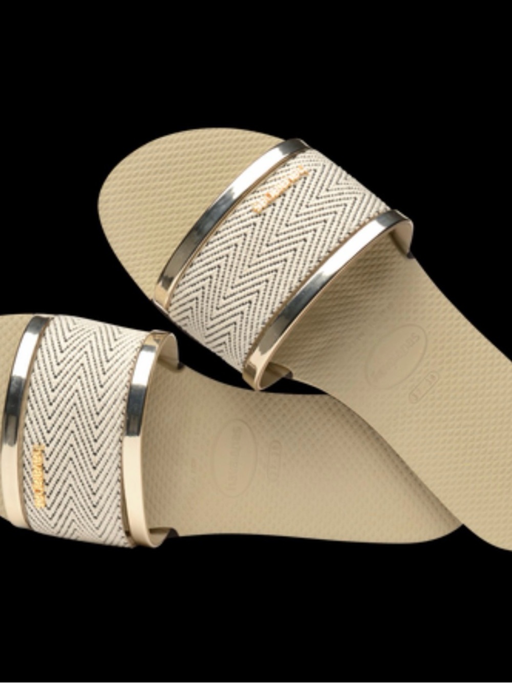 Havaianas Beige and Gold Slide Sandals